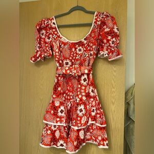 Kasia Red and White Floral Dress with Belt